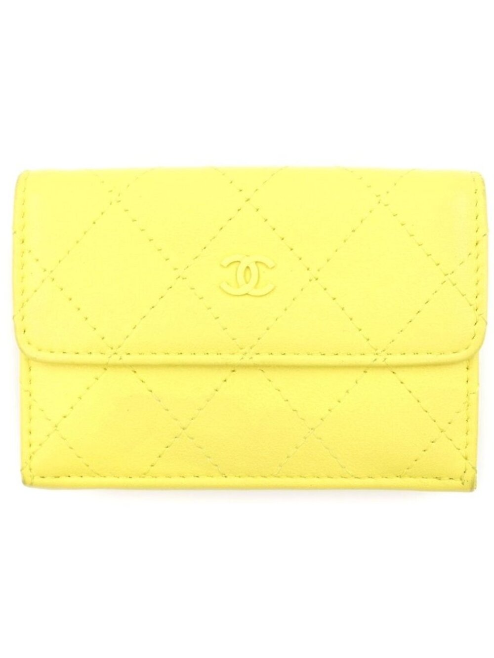 Chanel CC Logo Trifold Wallet Compact Yellow Lambskin